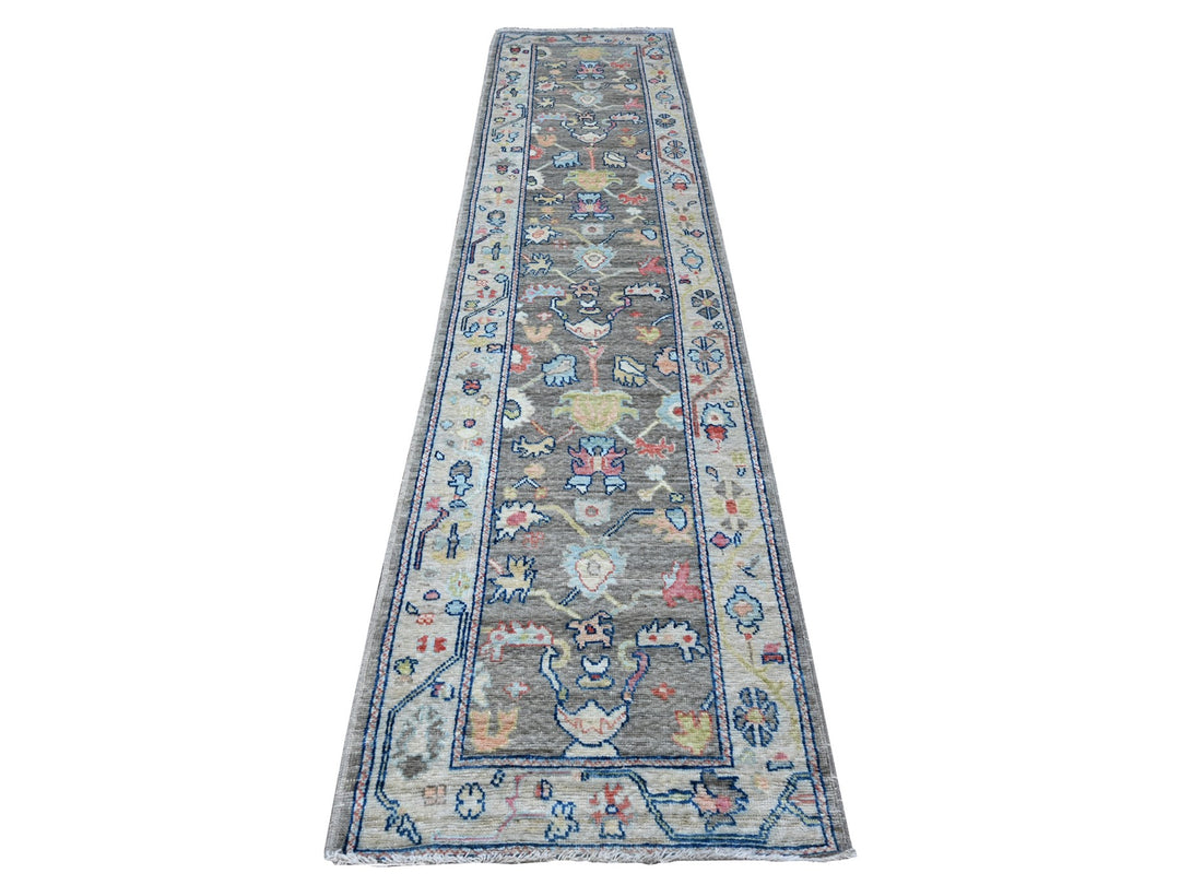 2'8" x 11'9" New Hand Knotted Grey Wool Runner Oriental Rug - MOA10289025