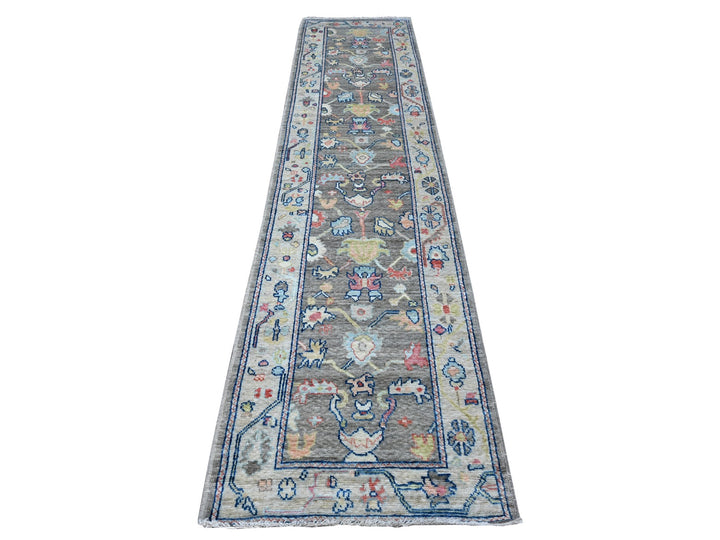 2'8" x 11'9" New Hand Knotted Grey Wool Runner Oriental Rug - MOA10289025