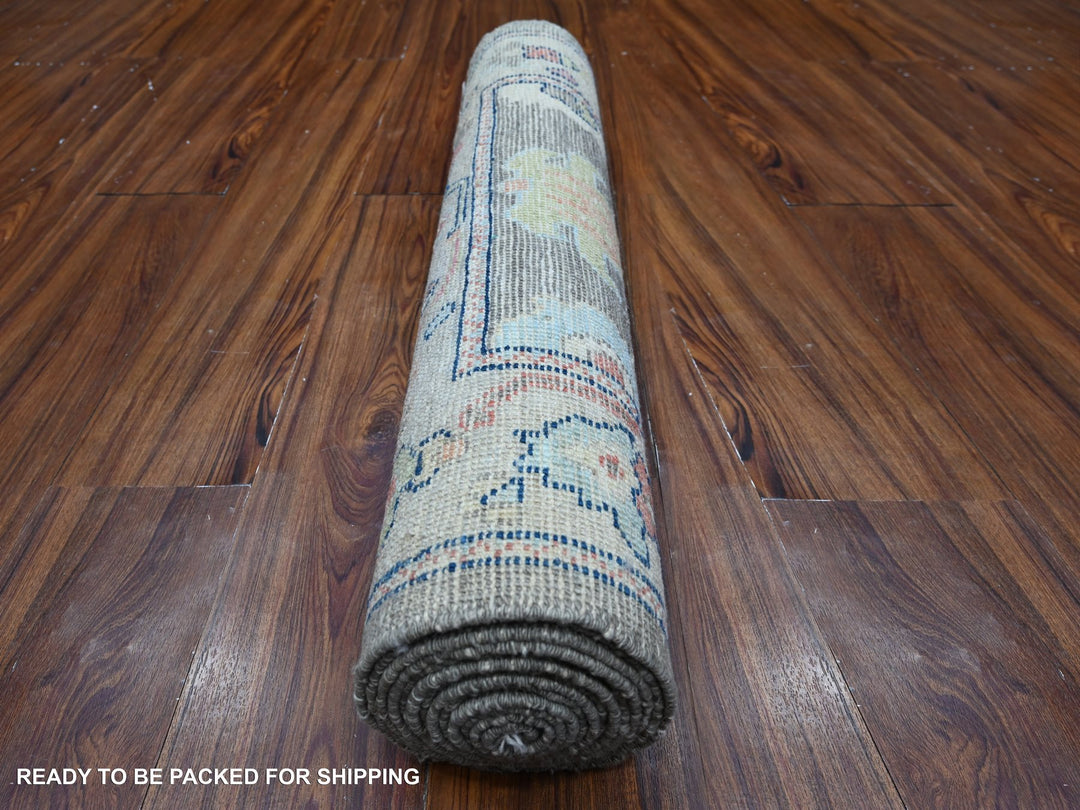 2'8" x 11'9" New Hand Knotted Grey Wool Runner Oriental Rug - MOA10289025