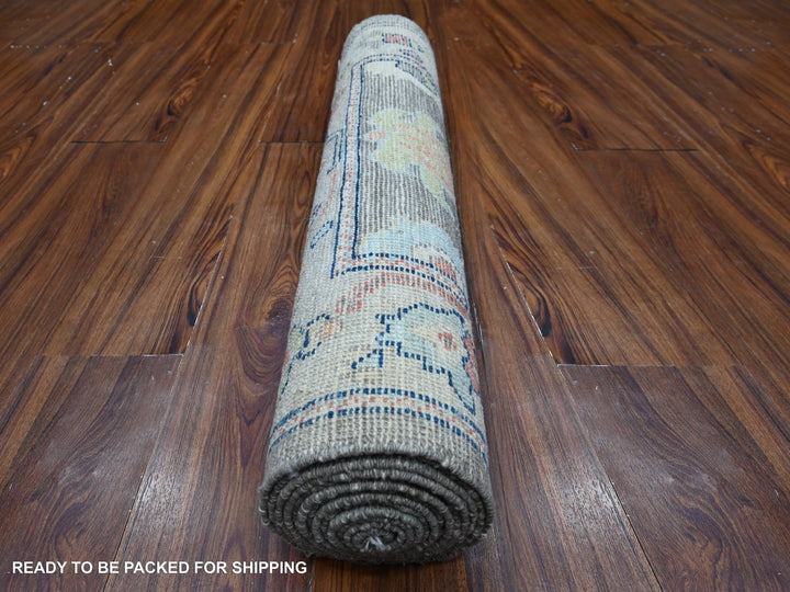 2'8" x 11'9" New Hand Knotted Grey Wool Runner Oriental Rug - MOA10289025