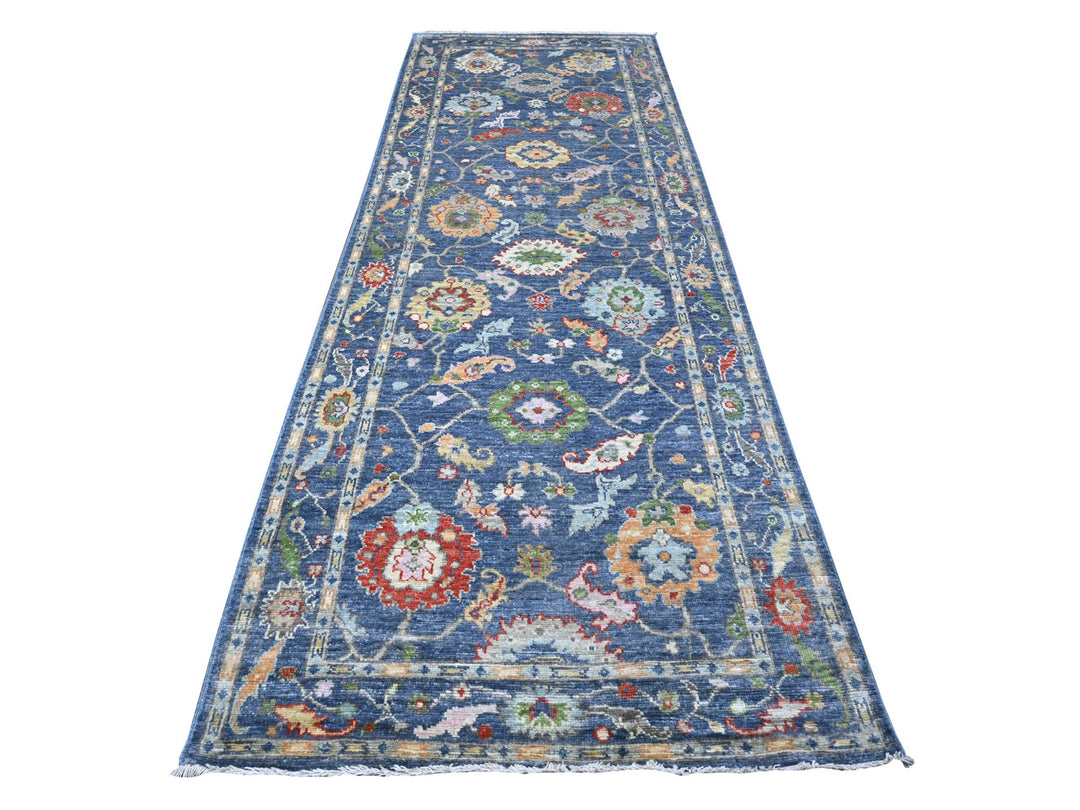 4'1" x 11'9" New Hand Knotted Blue Wool Runner Oriental Rug - MOA10289029