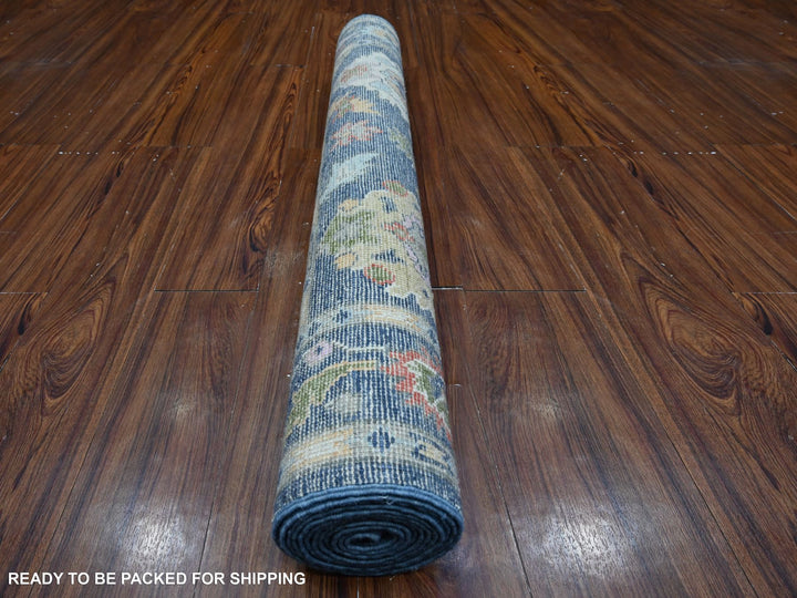 4'1" x 11'9" New Hand Knotted Blue Wool Runner Oriental Rug - MOA10289029