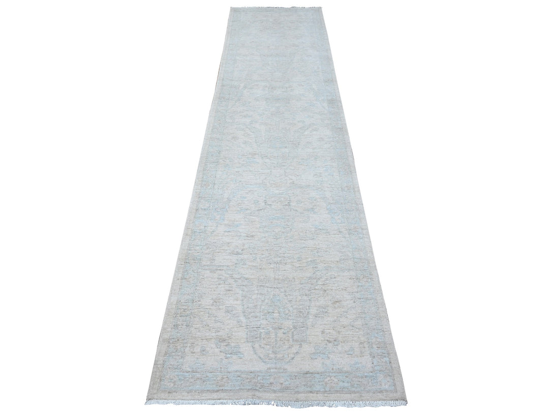 2'8" x 11'1" New Hand Knotted Ivory Wool Runner Oriental Rug - MOA10289031