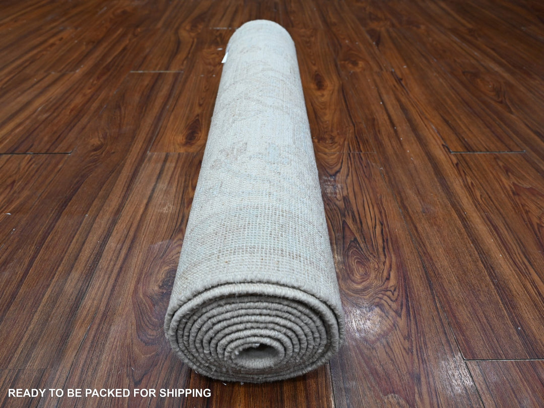 2'8" x 11'1" New Hand Knotted Ivory Wool Runner Oriental Rug - MOA10289031