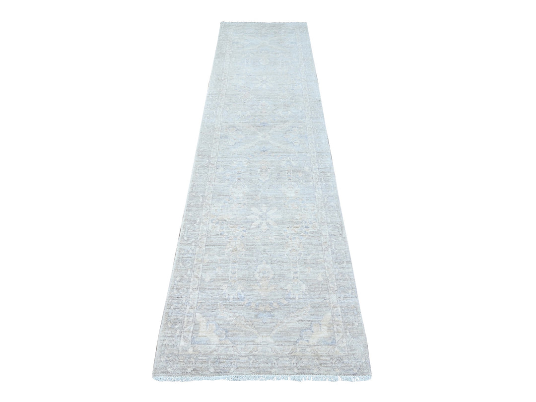 2'6" x 9'10" New Hand Knotted Grey Wool Runner Oriental Rug - MOA10289034