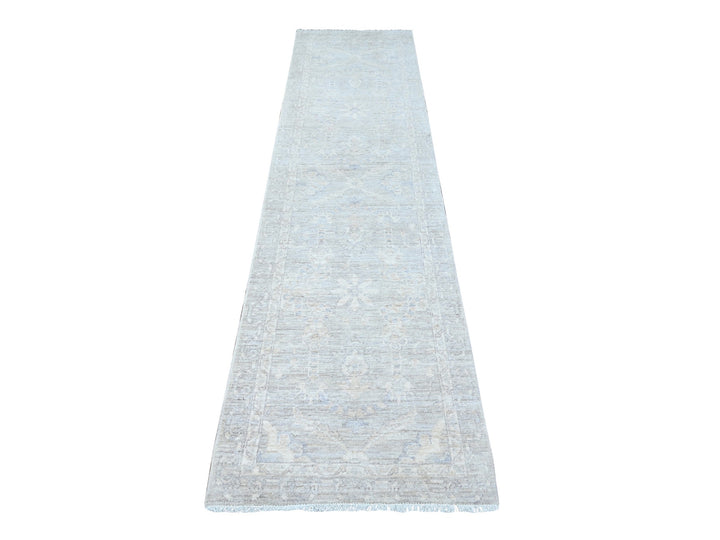 2'6" x 9'10" New Hand Knotted Grey Wool Runner Oriental Rug - MOA10289034