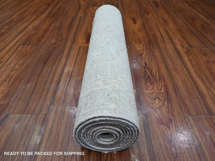 2'6" x 9'10" New Hand Knotted Grey Wool Runner Oriental Rug - MOA10289034