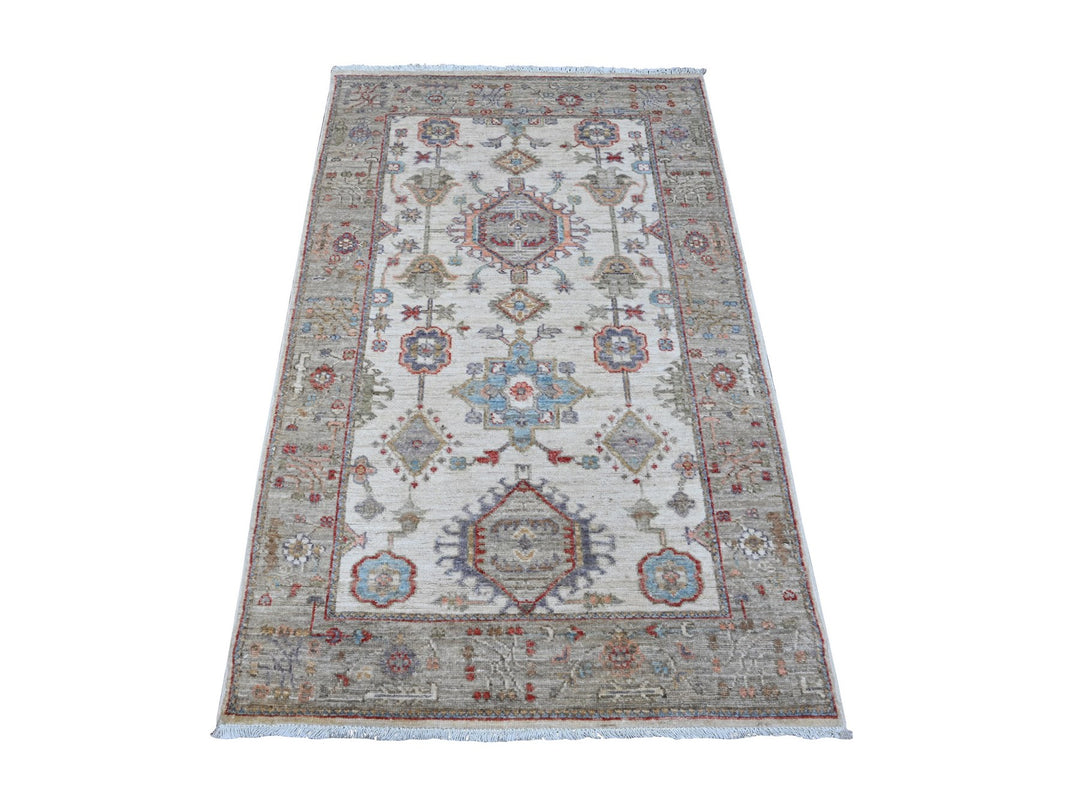 2'11" x 5'1" New Hand Knotted Ivory Wool Rectangle Oriental Rug - MOA10289039