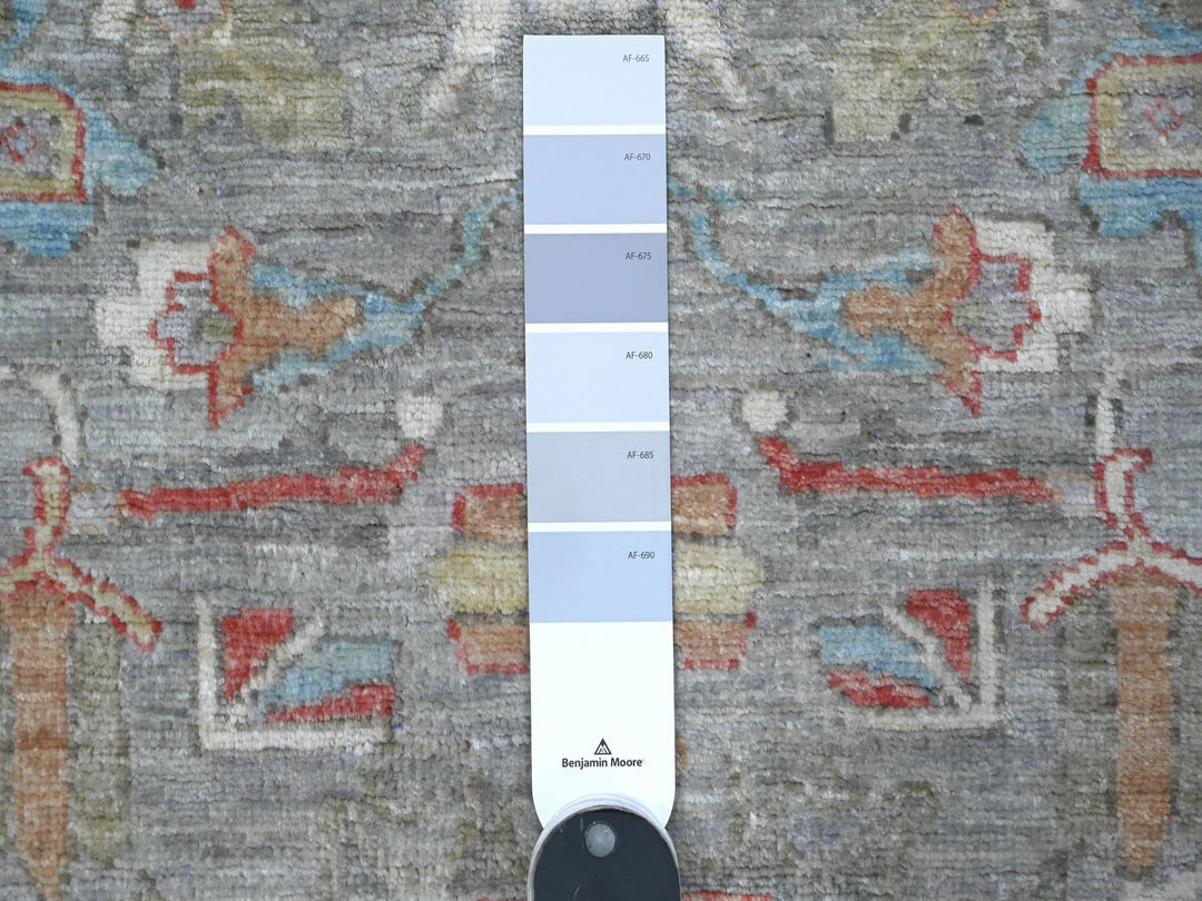 2'6" x 9'9" New Hand Knotted Grey Wool Runner Oriental Rug - MOA10289041