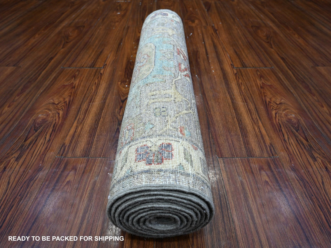 2'6" x 9'9" New Hand Knotted Grey Wool Runner Oriental Rug - MOA10289041