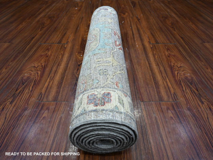 2'6" x 9'9" New Hand Knotted Grey Wool Runner Oriental Rug - MOA10289041