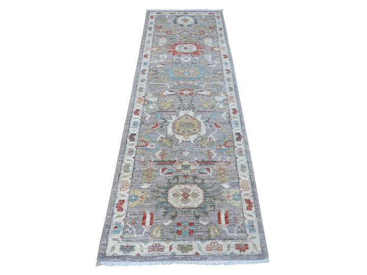 2'6" x 7'10" New Hand Knotted Grey Wool Runner Oriental Rug - MOA10289043