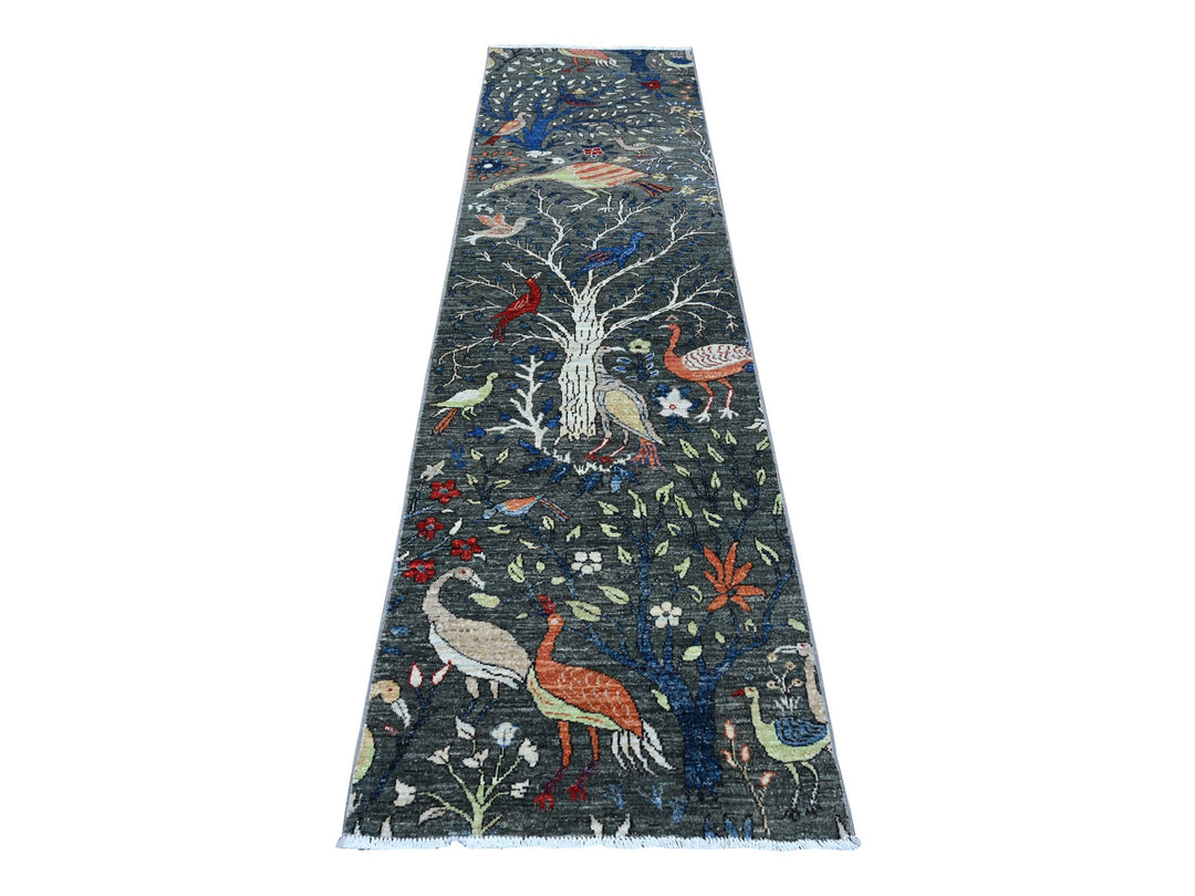2'7" x 9'9" New Hand Knotted Grey Wool Runner Oriental Rug - MOA10289046