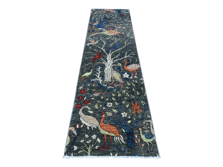 2'7" x 9'9" New Hand Knotted Grey Wool Runner Oriental Rug - MOA10289046