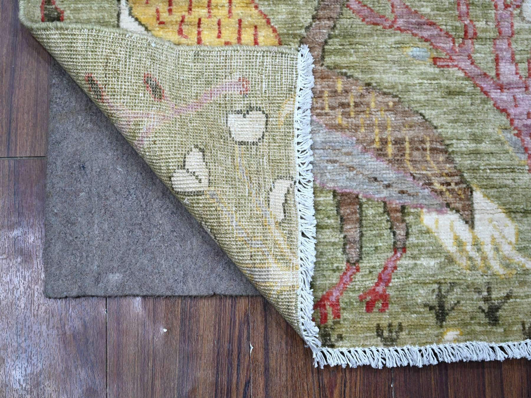 2'9" x 5'11" New Hand Knotted Green Wool Runner Oriental Rug - MOA10289048