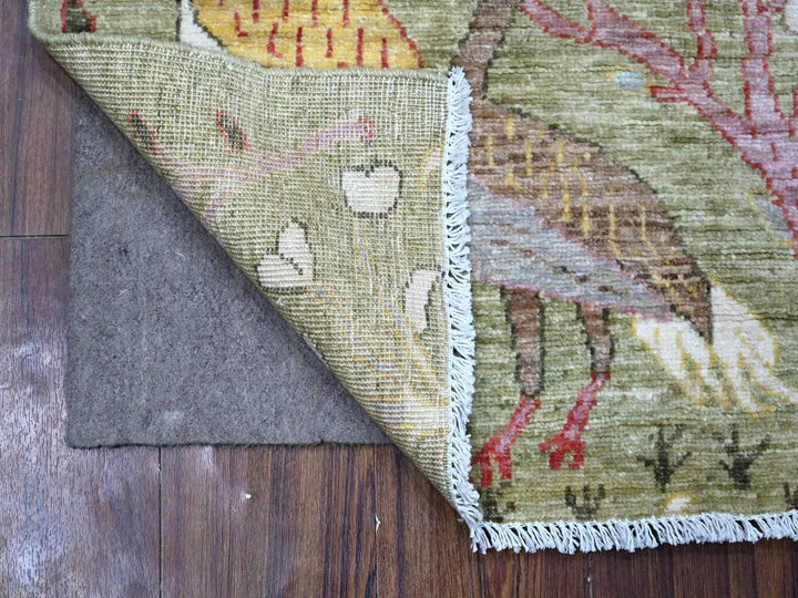 2'9" x 5'11" New Hand Knotted Green Wool Runner Oriental Rug - MOA10289048