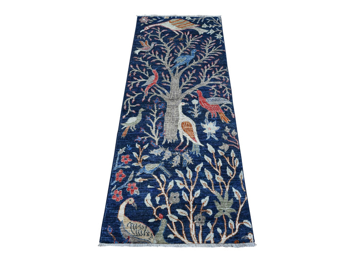 2'4" x 5'10" New Hand Knotted Blue Wool Runner Oriental Rug - MOA10289051