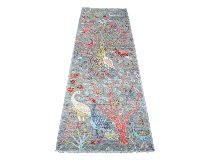 2'8" x 7'9" New Hand Knotted Grey Wool Runner Oriental Rug - MOA10289052