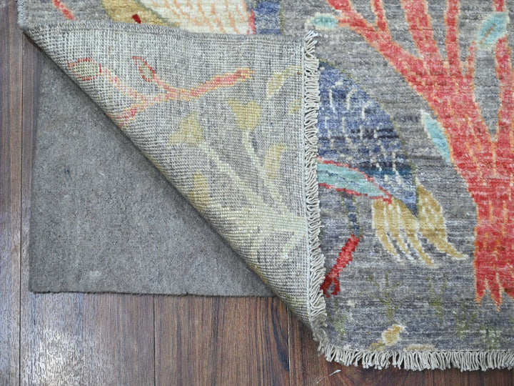 2'8" x 7'9" New Hand Knotted Grey Wool Runner Oriental Rug - MOA10289052