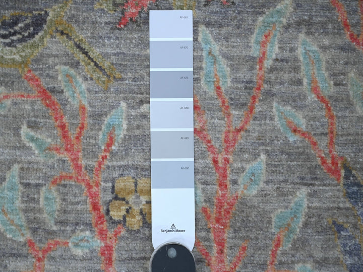 2'8" x 7'9" New Hand Knotted Grey Wool Runner Oriental Rug - MOA10289052