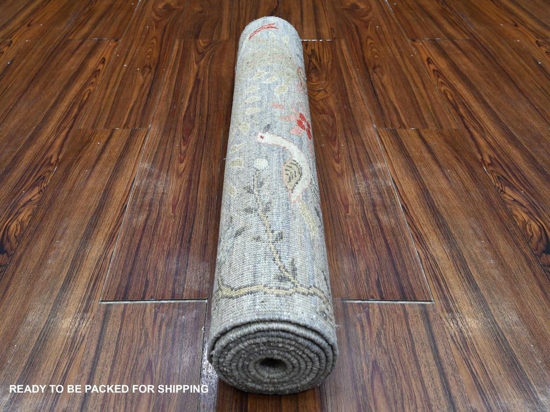 2'8" x 7'9" New Hand Knotted Grey Wool Runner Oriental Rug - MOA10289052
