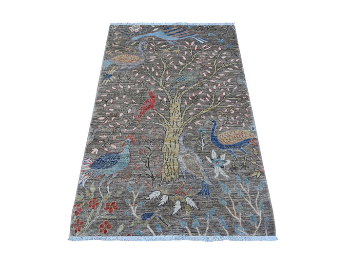 3'1" x 5'1" New Hand Knotted Grey Wool Rectangle Oriental Rug - MOA10289060
