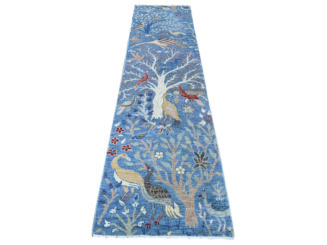 2'6" x 9'9" New Hand Knotted Blue Wool Runner Oriental Rug - MOA10289067