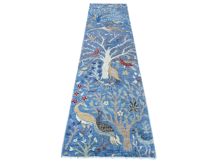 2'6" x 9'9" New Hand Knotted Blue Wool Runner Oriental Rug - MOA10289067