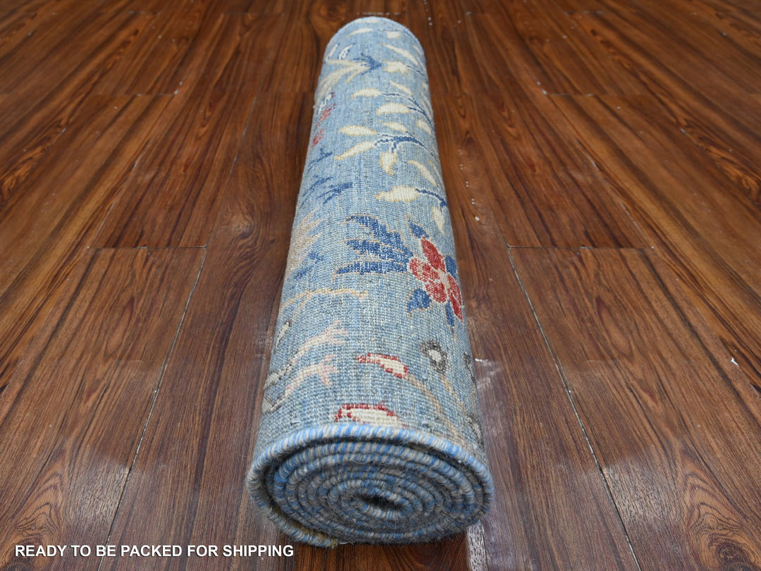 2'6" x 9'9" New Hand Knotted Blue Wool Runner Oriental Rug - MOA10289067