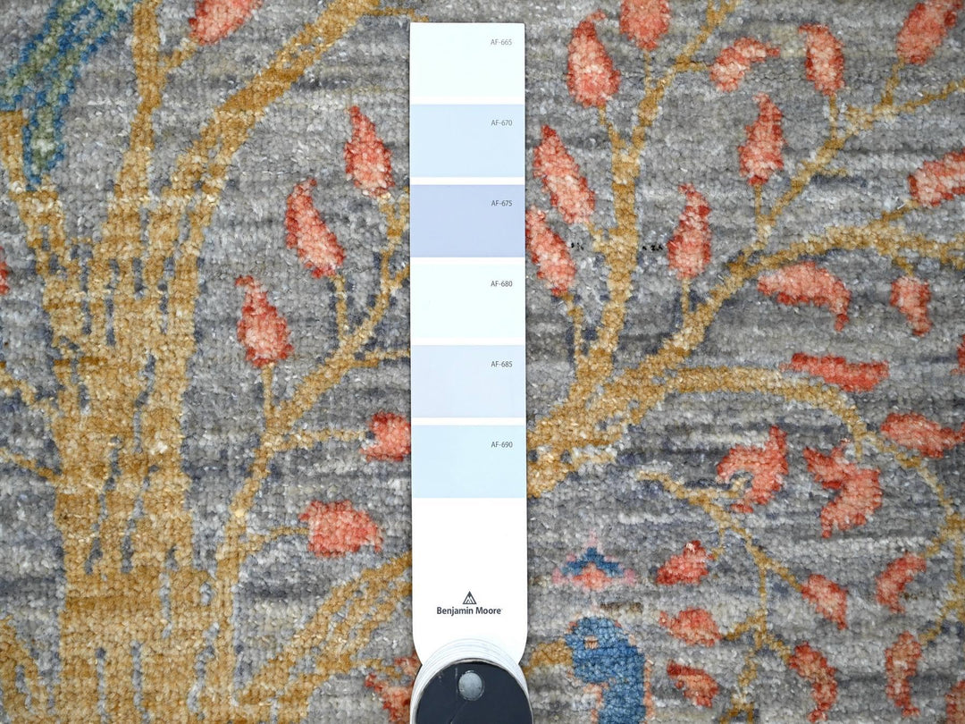 5'1" x 5'1" New Hand Knotted Grey Wool Round Oriental Rug - MOA10289075