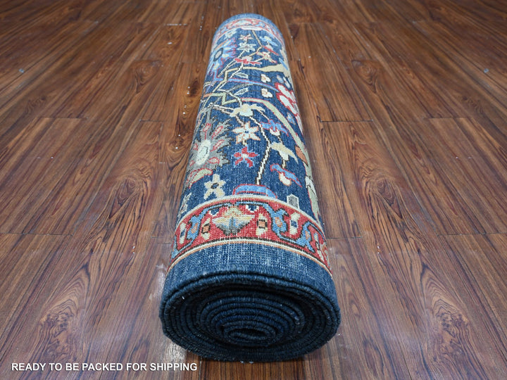 3'2" x 19'5" New Hand Knotted Blue Wool Runner Oriental Rug - MOA10289077