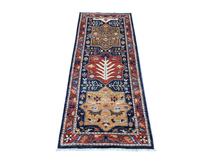 2'6" x 5'11" New Hand Knotted Blue Wool Runner Oriental Rug - MOA10289078