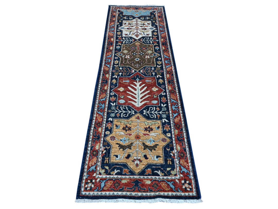 2'6" x 8'1" New Hand Knotted Blue Wool Runner Oriental Rug - MOA10289080