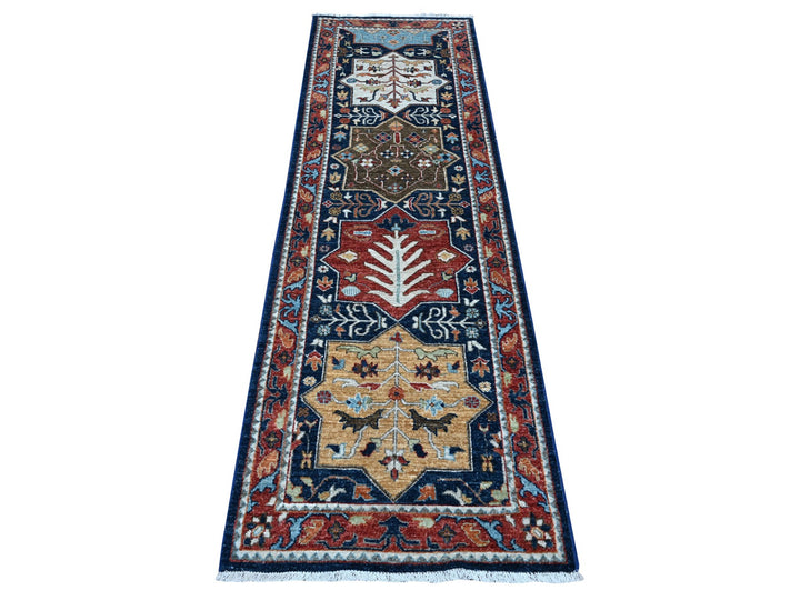 2'6" x 8'1" New Hand Knotted Blue Wool Runner Oriental Rug - MOA10289080