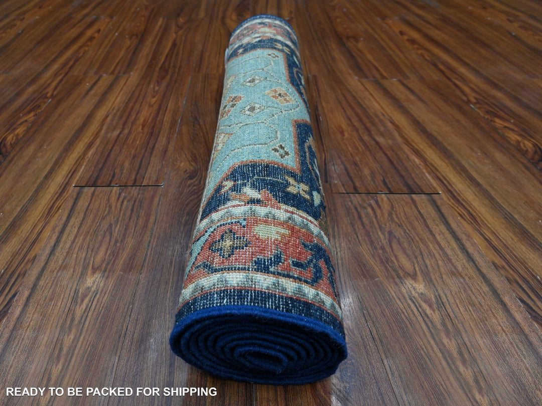 2'6" x 8'1" New Hand Knotted Blue Wool Runner Oriental Rug - MOA10289080