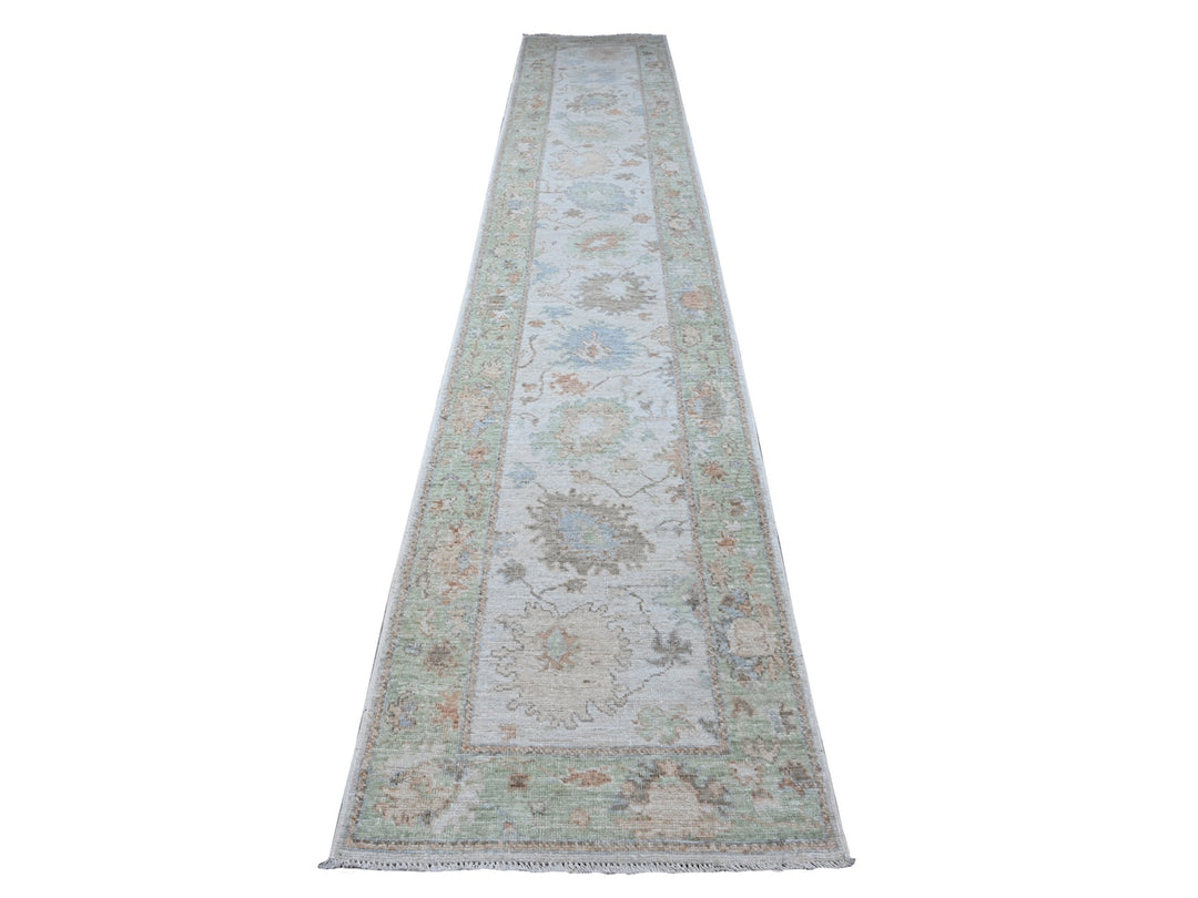 2'9" x 15'4" New Hand Knotted Grey Wool Runner Oriental Rug - MOA10289101