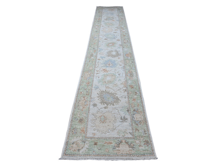 2'9" x 15'4" New Hand Knotted Grey Wool Runner Oriental Rug - MOA10289101