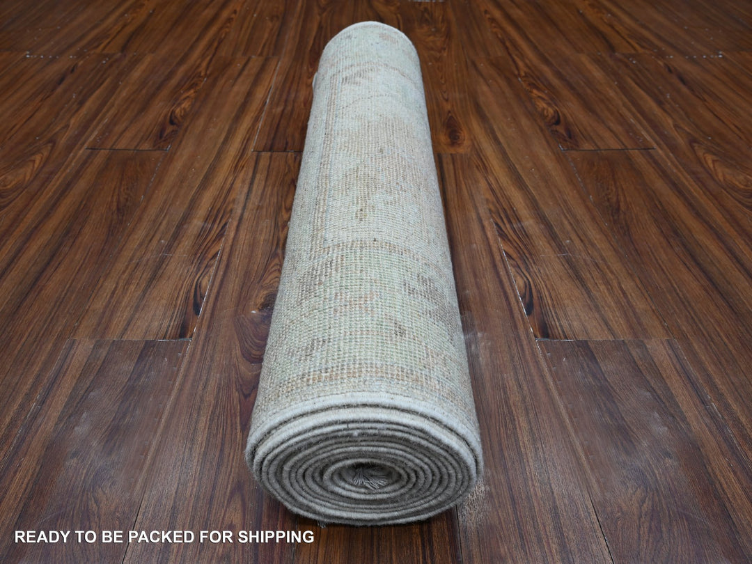 2'9" x 15'4" New Hand Knotted Grey Wool Runner Oriental Rug - MOA10289101