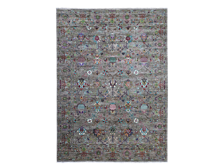 8'1" x 11'2" New Hand Knotted Grey Wool Rectangle Oriental Rug - MOA10289109
