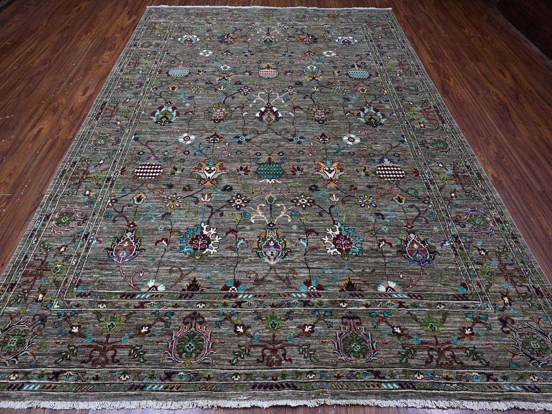 8'1" x 11'2" New Hand Knotted Grey Wool Rectangle Oriental Rug - MOA10289109
