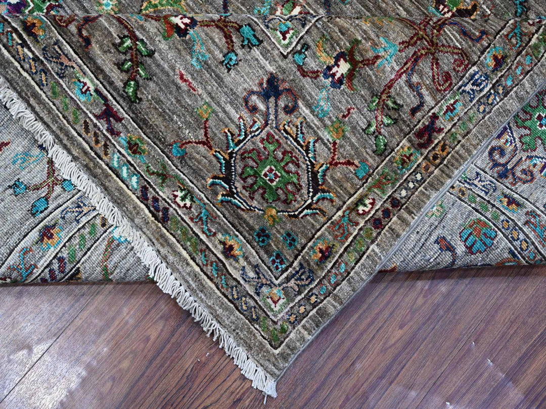 8'1" x 11'2" New Hand Knotted Grey Wool Rectangle Oriental Rug - MOA10289109