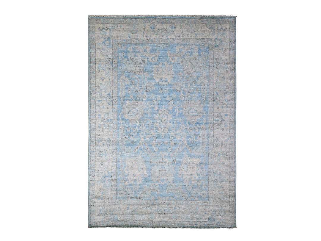 6'2" x 8'10" New Hand Knotted Blue Wool Rectangle Oriental Rug - MOA10289120