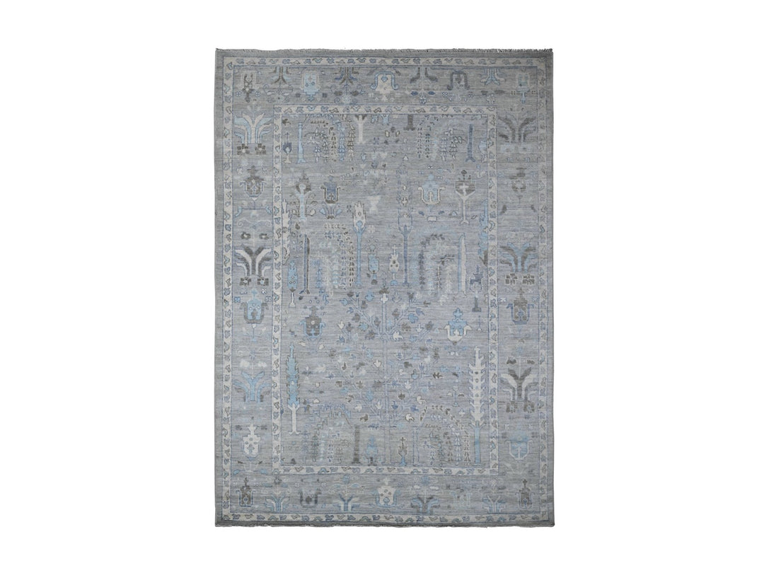 6'3" x 8'10" New Hand Knotted Grey Wool Rectangle Oriental Rug - MOA10289122