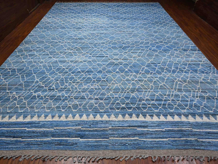 12'0" x 16'1" New Hand Knotted Blue Wool Rectangle Oriental Rug - MOA10289135
