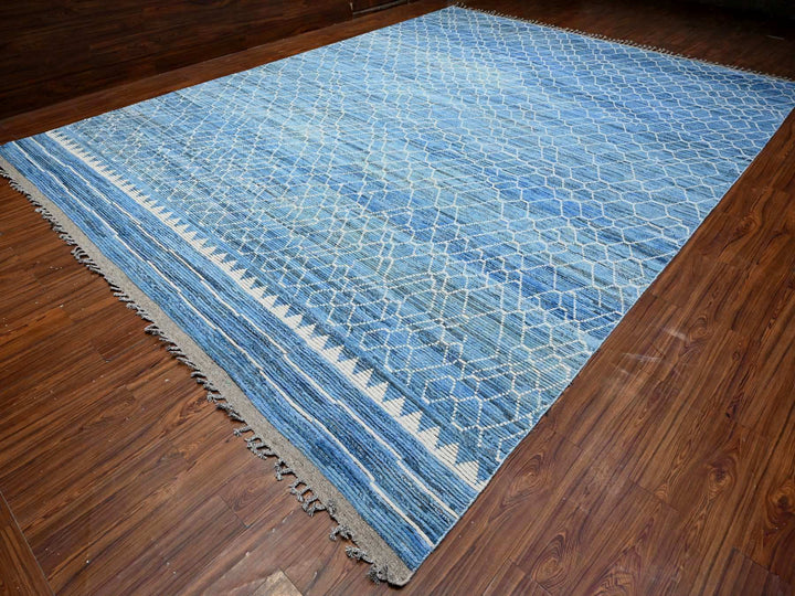 12'0" x 16'1" New Hand Knotted Blue Wool Rectangle Oriental Rug - MOA10289135