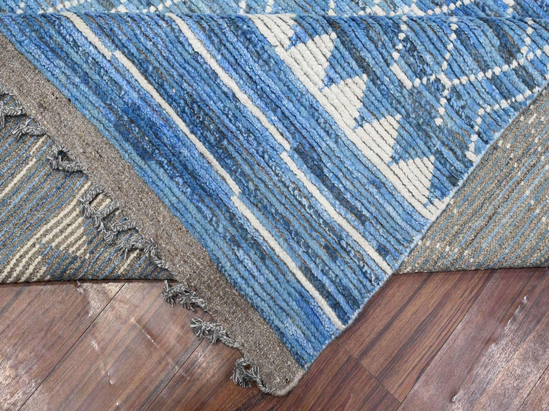 12'0" x 16'1" New Hand Knotted Blue Wool Rectangle Oriental Rug - MOA10289135