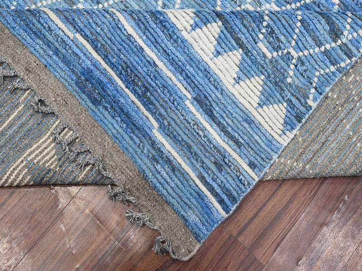 12'0" x 16'1" New Hand Knotted Blue Wool Rectangle Oriental Rug - MOA10289135
