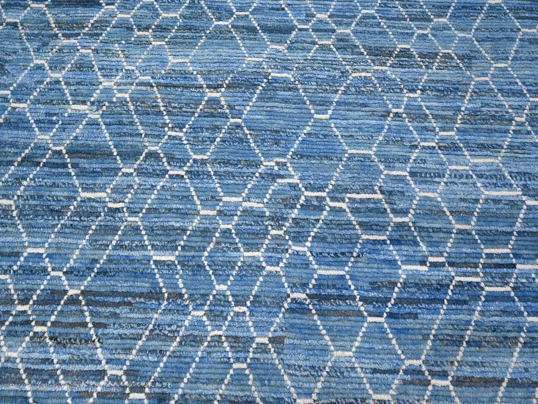 12'0" x 16'1" New Hand Knotted Blue Wool Rectangle Oriental Rug - MOA10289135