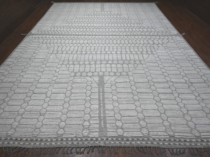 11'9" x 15'8" New Hand Knotted Ivory Wool Rectangle Oriental Rug - MOA10289136