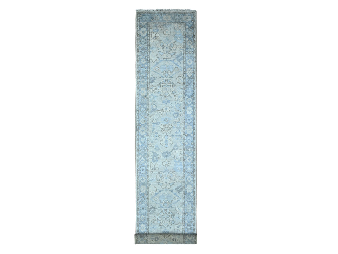2'11" x 19'5" New Hand Knotted Blue Wool Runner Oriental Rug - MOA10289137